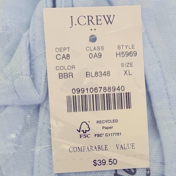J. CREW Artist Tee Long Sleeve Wide Crew Neck Blue Breeze T-Shirt NWT - Picture 7 of 9